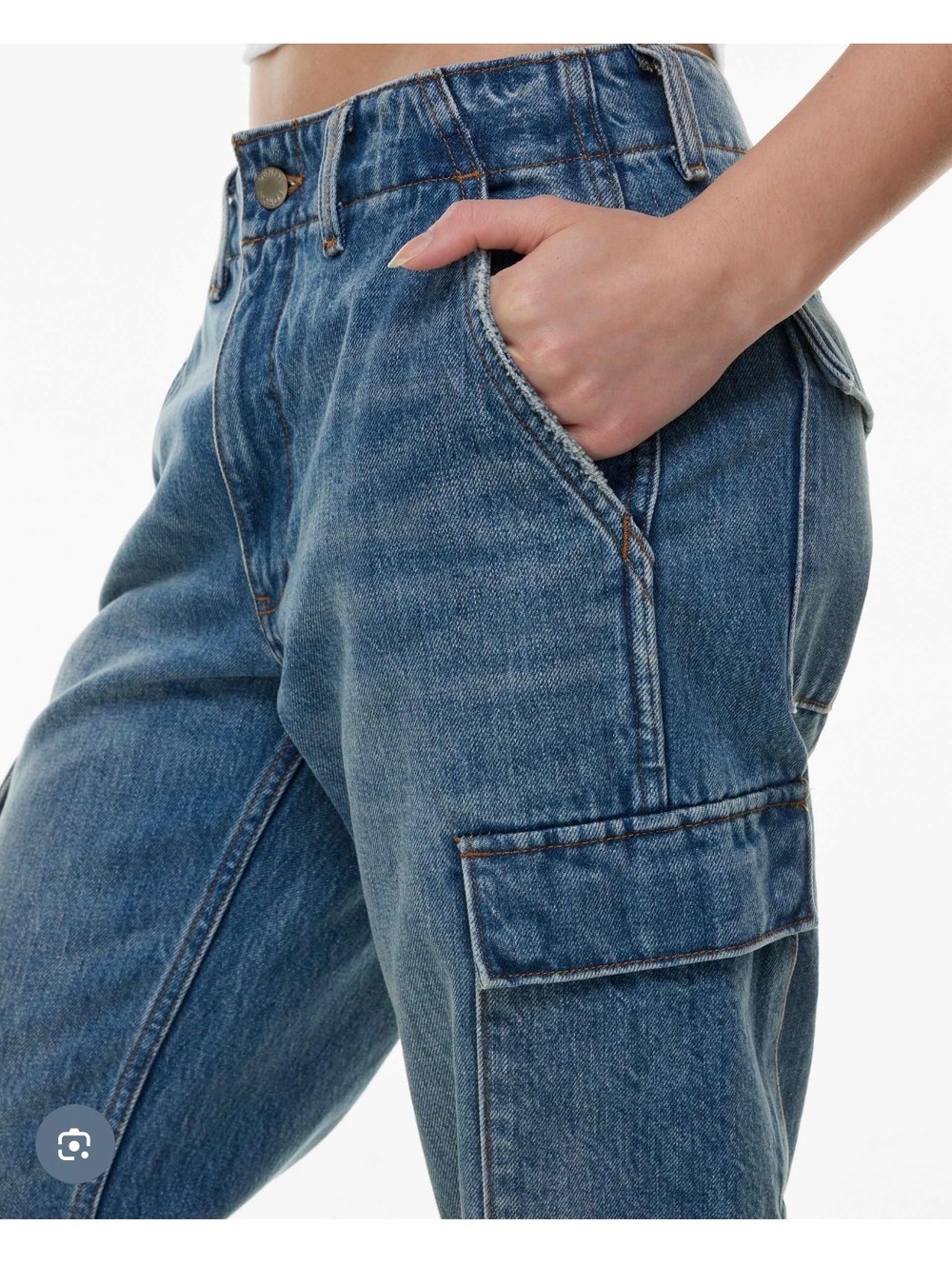 NWOT Denim Forum Aritzia The '90s Edie Lo-Rise Cargo Jeans Medium Wash Size 29